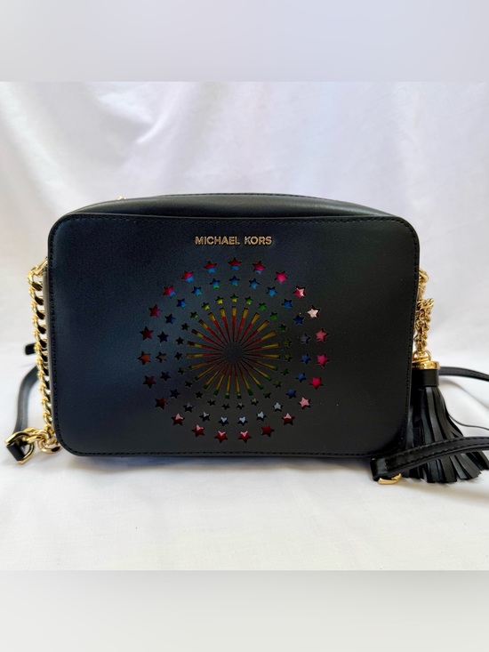 MICHAEL Michael Kors Handbags - New Michael Kors Ginny Firework Light Up Medium Camera Bag NWT Black Gold